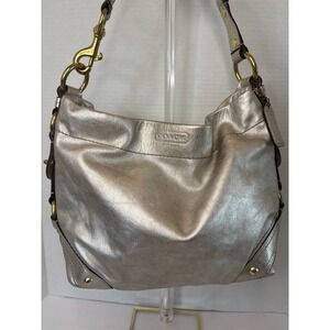 Coach Metallic Leather Hobo Shoulder Bag Gold Hardware Slouchy Purse